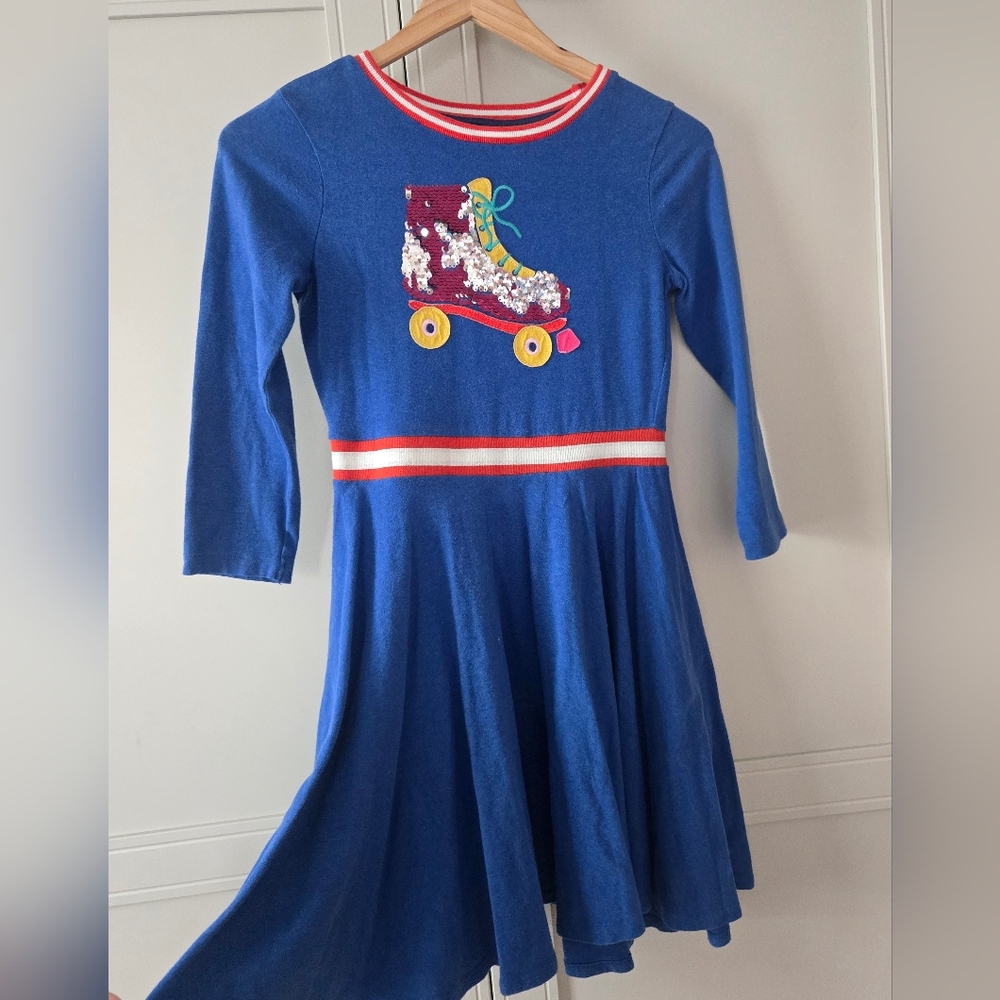 Mini Boden Blue Dress with Floral Skate Design